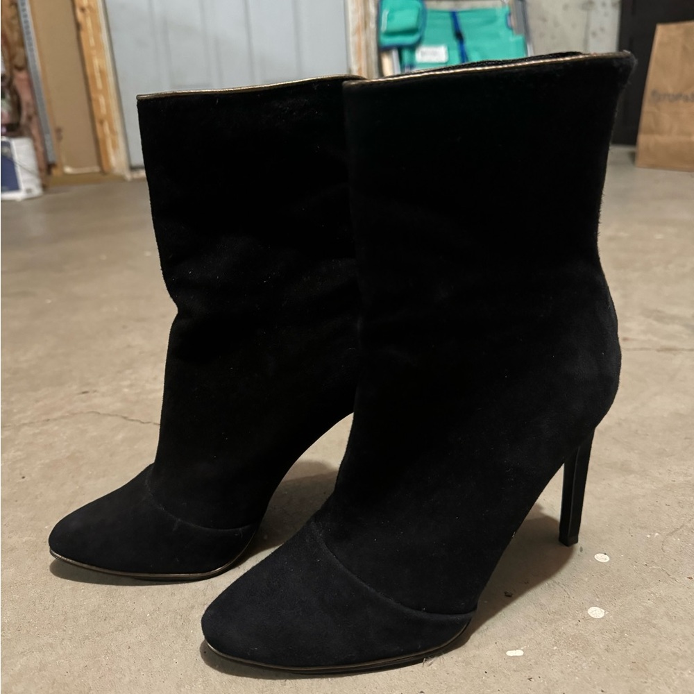 Mango Suede Heel Boots with Back Zip in Black, Size: US 7.5 (EUR 38)